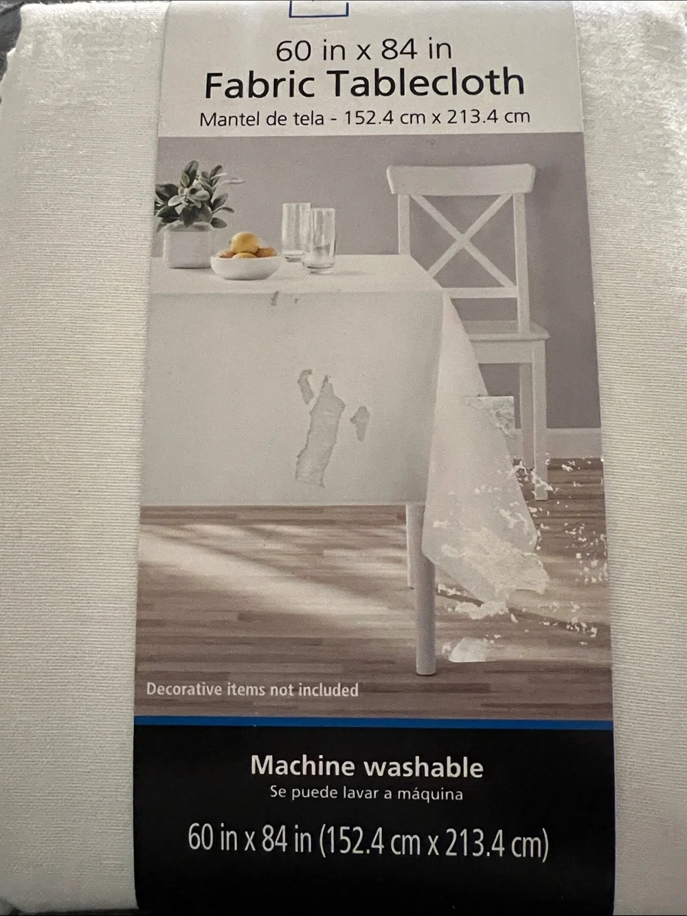 60” x 84” White Cotton Blend Tablecloth - Classic Dining by Mainstays